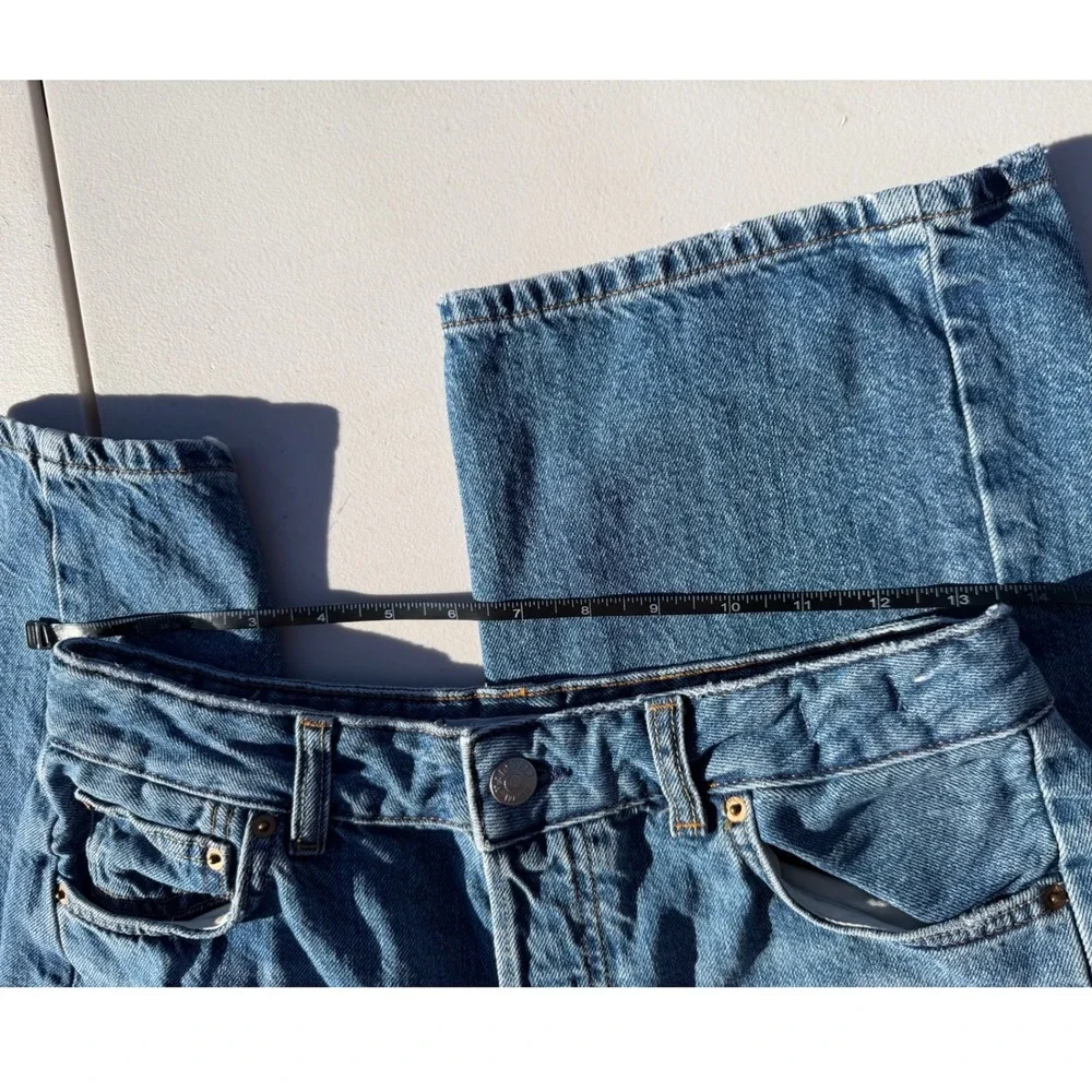 Madewell Curvy Pieced Barrel-Leg Jean Blue Denim Button Fly High Rise Size 28
